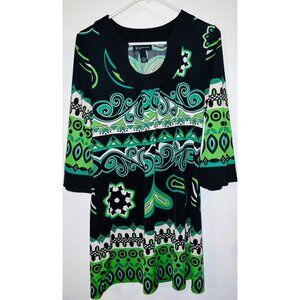 INC International Concepts Petite Green & Black Dress MEDIUM 3/4 Sleeves Midi